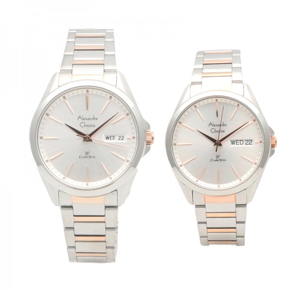 Alexandre Christie AC 8592 Silver Rosegold Couple